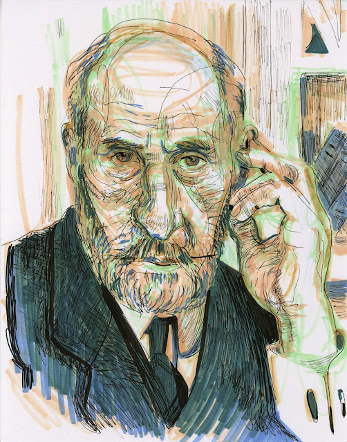 This is a portrait of Cajal drawn by artist Dawn Hunter.