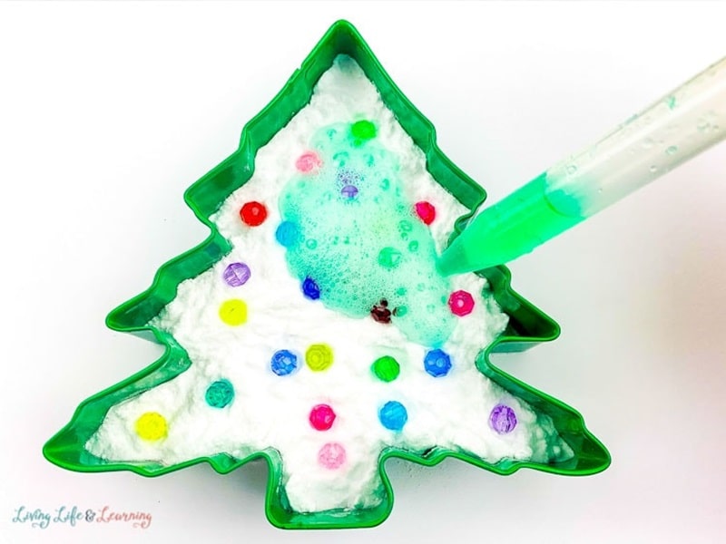 fizzing Christmas tree science experiment.