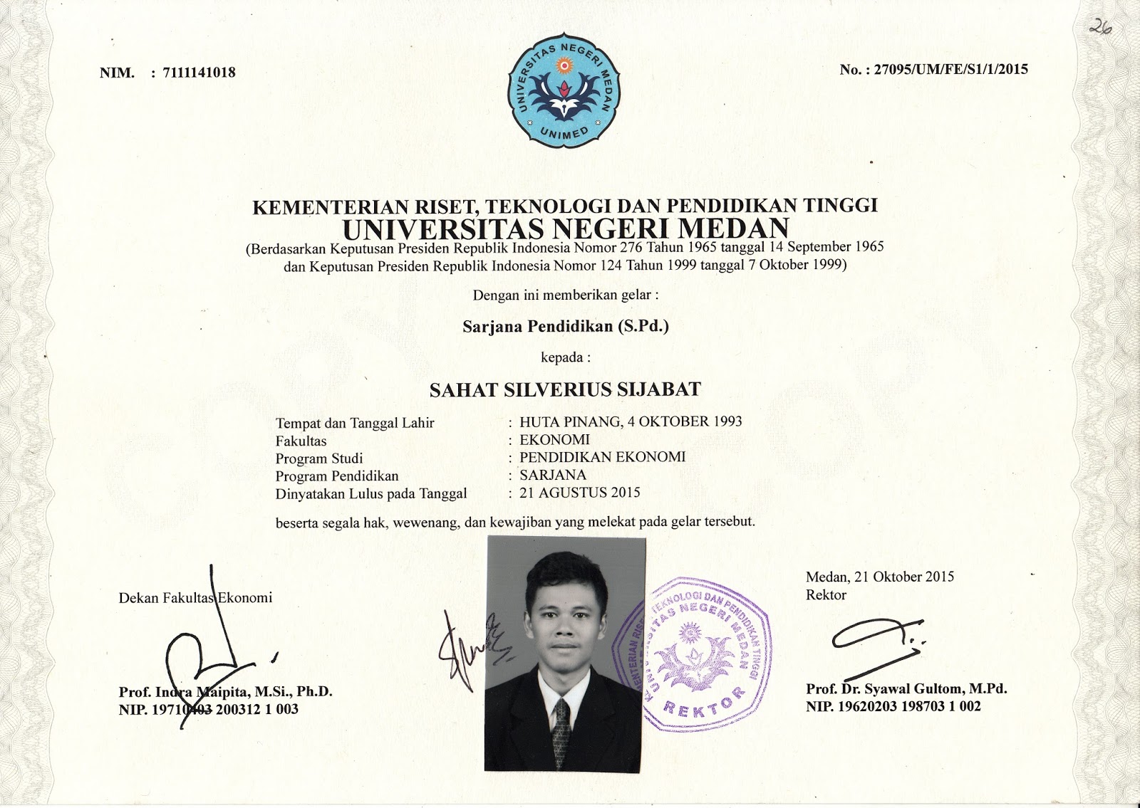 IJAZAH DAN TRANSKIP NILAI PROGRAM S-1 PENDIDIKAN EKONOMI ...