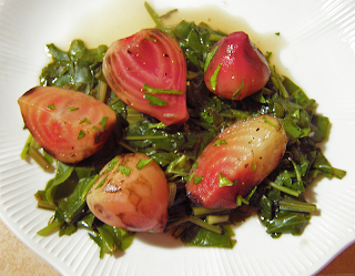 Beets with Dressing Served over Greens
