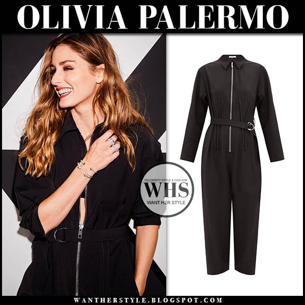 Olivia Palermo in black zip jusmpuit