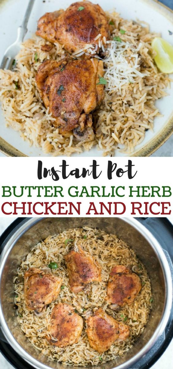 Easy and delicious Garlic Herb Chicken and rice made in the Instant Pot in 20 minutes. Healthy family-friendly dinner you can make on any day.