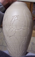 Green Webb Pot with Incised Iris design