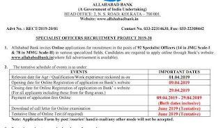 Allahabad Bank Specialist Officers Recruitment Notification 2019 PDF