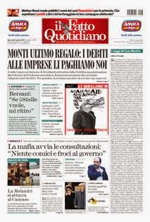 Il Fatto Quotidiano del 3 Aprile 2013 | ISSN 2037-089X | TRUE PDF | Quotidiano | Cronaca | Politica
Il quotidiano è edito dal 23 settembre 2009. L'uscita del giornale è stata preceduta da una lunga fase preparatoria iniziata il 28 maggio 2009 con l'annuncio del nuovo quotidiano dato sul blog voglioscendere.it da Marco Travaglio.
Il nome della testata è stato scelto in memoria del giornalista Enzo Biagi, conduttore del programma televisivo Il Fatto, mentre il logo del bambino con il megafono si ispira al quotidiano La Voce, in omaggio al suo fondatore Indro Montanelli.
L'editore ha manifestato la volontà di rinunciare ai fondi del finanziamento pubblico per l'editoria e di sovvenzionarsi soltanto con i proventi della pubblicità e delle vendite, e di usufruire solo delle tariffe postali agevolate per i prodotti editoriali sino alla loro abrogazione nell'aprile 2010.