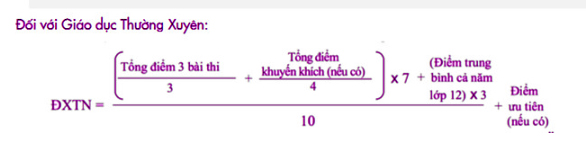 Công thức tính điểm thi tốt nghiệp hệ gdtx