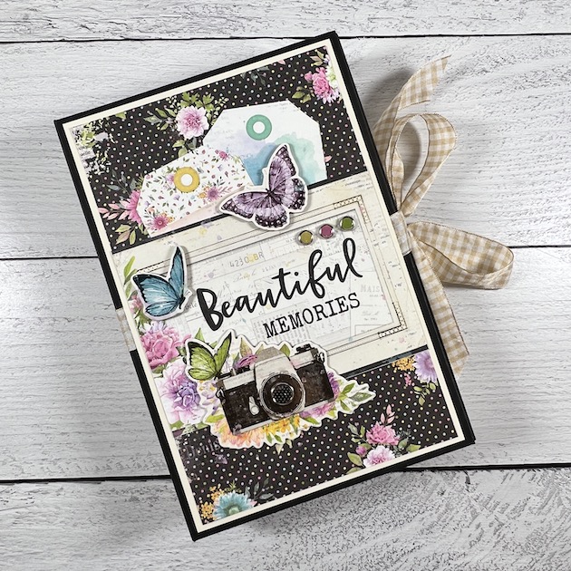 Beautiful Memories Folio Scrapbook Album with flowers, butterflies, & gingham ribbon