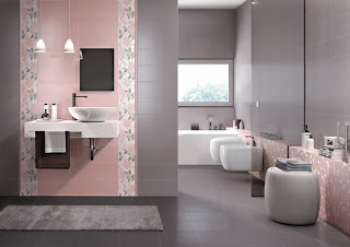 Baño color rosa y gris