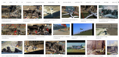 Google Image Search for: Airplane 9/11 Pentagon - NO real pictures of an airplane found - many fake photographs