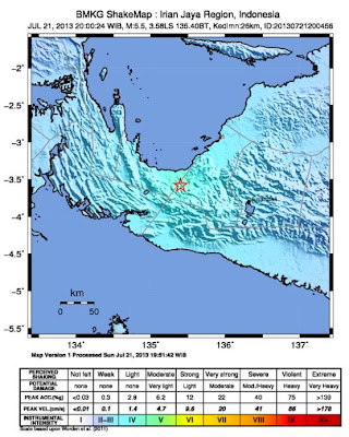 Epicentro sismo 5,5 grados, Indonesia, 21 de Julio 2013