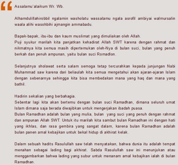 Contoh Pidato Menyambut Bulan Suci Ramadhan 2018 