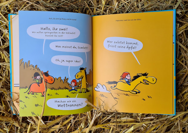 Das Kinderbuch "Palomino": Von dem Wunsch nach einem eigenen Pony, Reitunterricht und Fellfarben. Das Bilderbuch zeigt witzige Situationen beim Reiten der Pferde, die wir auch vom Reiterhof unseres Mädchens kennen.