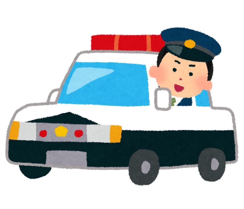 無料イラスト かわいいフリー素材集 パトカーに乗る警察官のイラスト