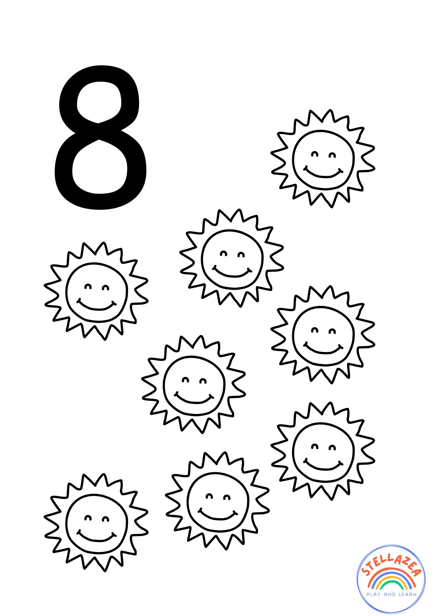 Number 8 Worksheets For Kids - Sun coloring page