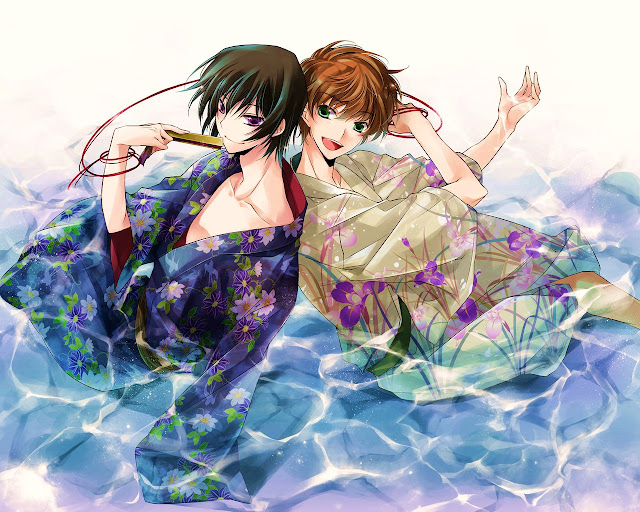   Code Geass Water Lelouch Suzaku Handsome Guys Boys Kimono Smiling Smile anime hd wallpaper desktop pc background 0011.