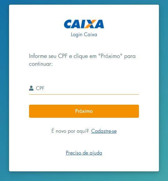 Tela de login da caixa