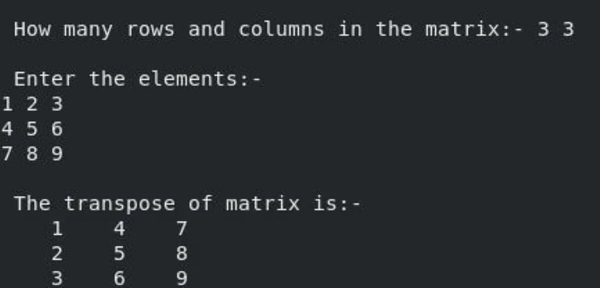 Output of C program to find transpose of a matrix