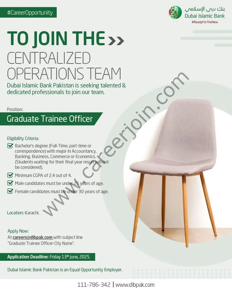 Dubai Islamic Bank Pakistan Graduate Trainee Officer Jobs In Karachi 2025