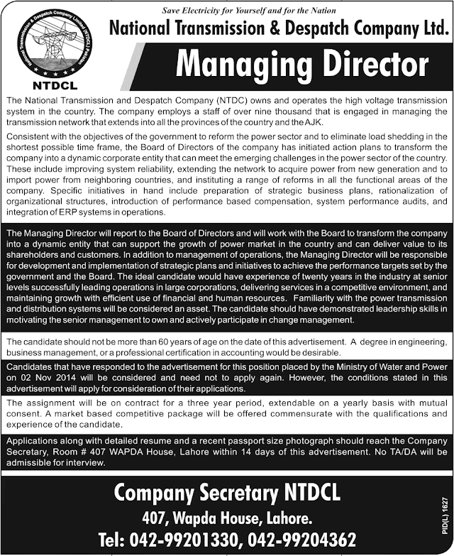 Jobs in National Transmission & Dispatch Company Ltd