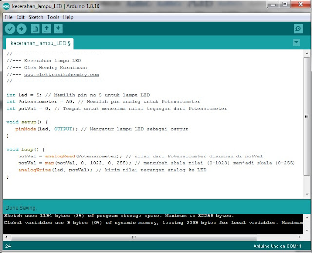 program kontrol LED arduino