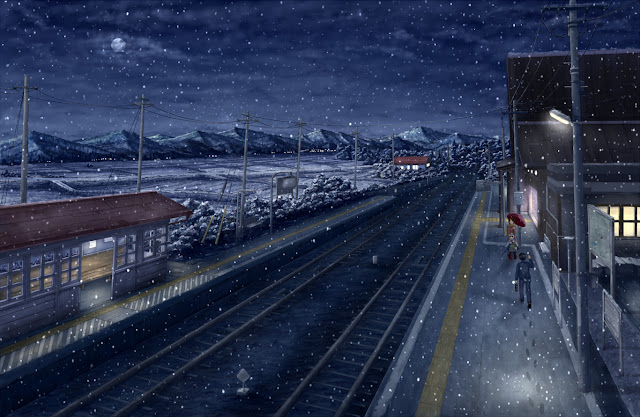 Snowing Train Station Scenery Landscape d49