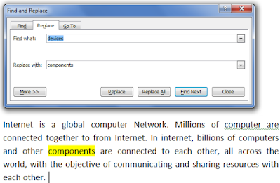 Find, Replace and Go To option use in Ms Word