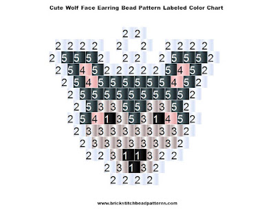 Free Wolf Face Cute Animal Earring Seed Bead Pattern Labeled Color Chart