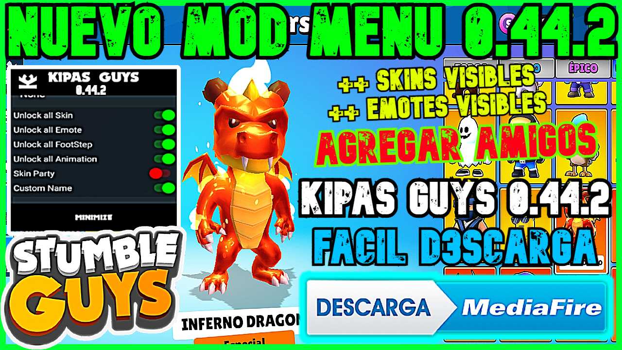 Como DESCARGAR NUEVO STUMBLE GUYS MOD 0.44.2 KIPAS GUYS, gemas infinitas, EMOTES y SKINS VISIBLES