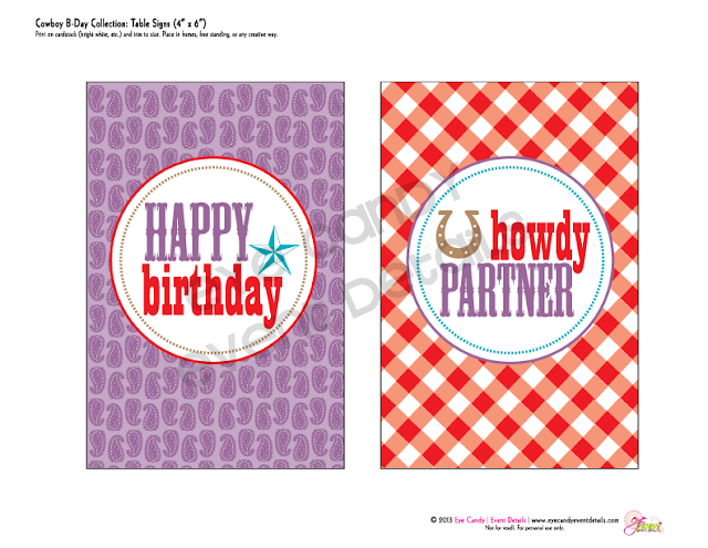 birthday table signs, happy birthday cowboy, howdy partner sign