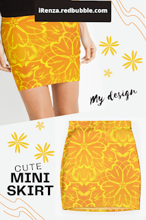 Yellow flowers on orange background Mini Skirt.