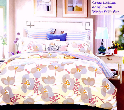 Sprei Jepang Motif Bunga Krem Abu