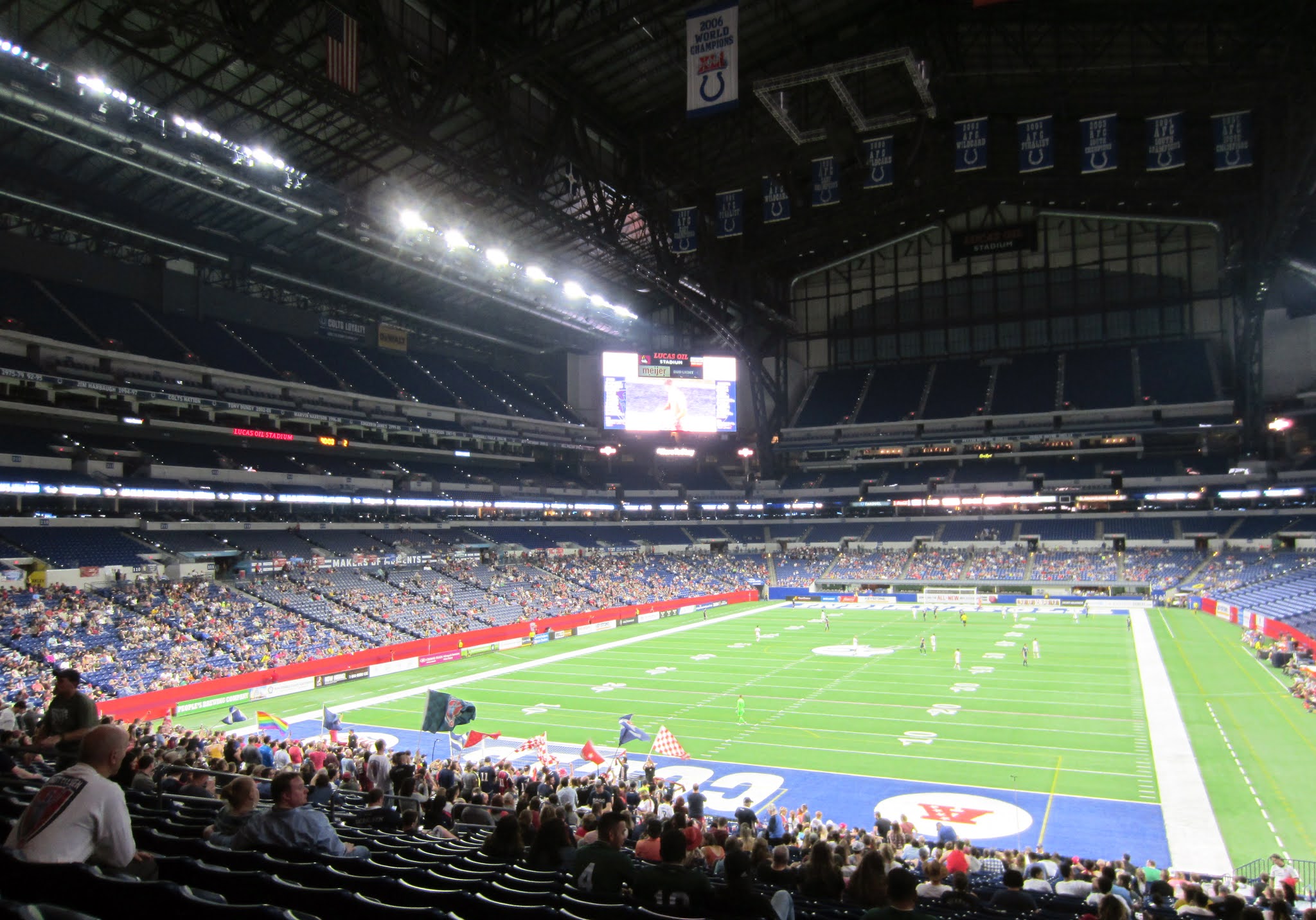 View of the field at Lucas Oil Stadium from behind the Brickyard Battalion