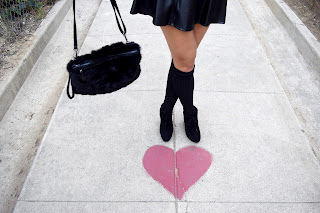 Over knee socks, over knee, denim shirt, leather skirt