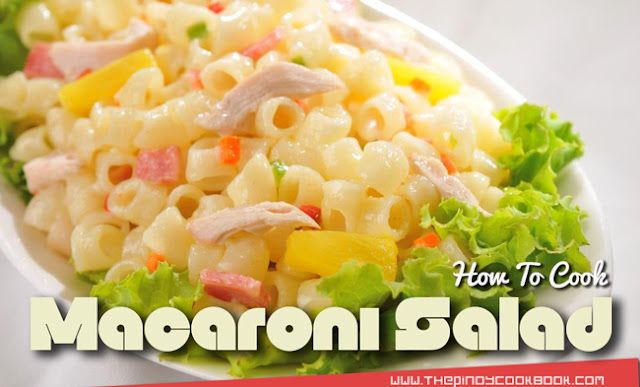 Pinoy Chicken Macaroni Salad Easy Recipe Christmas New Year Holiday Step by Step Guide Tutorial Video Filipino Panlasa Chicken Macaroni is a noodle/pasta dish composed of shredded chicken meat mixed with pineapples, carrots, raisins, cheese and mayonnaise. We Filipinos usually consume Chicken Macaroni Salad as appetizers and meryenda snacks.     I also love to have this as a main dish especially if I am having stews such as Chicken Afritada or Kare-Kare because I usually treat Chicken Macaroni Salad as a kind of dessert. This dish is also typically served during Filipino fiestas and also during family outings and picnics or even during Holidays like Christmas and New Year.  Pinoy Chicken Macaroni Salad Easy Recipe Christmas New Year Holiday Step by Step Guide Tutorial Video Filipino Panlasa   It is easy to make your own Pinoy Chicken Macaroni Salad; all you have to do is prepare some of the ingredients beforehand. The elbow macaroni needs to be cooked and drained while the chicken needs to be boiled and shredded. Once the macaroni and chicken are ready, all you have to do is combine all the ingredients and toss. It will also be nice if you serve your Filipino Chicken Macaroni Salad chilled. I do this by mixing all the ingredients in a stainless mixing bowl. I place that same mixing bowl with the Filipino Chicken Macaroni Salad in the fridge.   In addition aside from macaroni, you can use other types of short cut pastas. Here are some examples: Mostaccioli, Penne, Rigatoni, Cellentani, Rotini, Cavatappi, Fideuà, and Maccheroncelli.  So with that brief information in mind let's start cooking.  How to Make Chicken Macaroni Salad Easily RECIPE & TUTORIAL   Ingredients we need:   1 lb. elbow macaroni 1 lb. chicken 3/4 cup mayonnaise 1 (20 oz.) can pineapple tidbits, drained 3/4 cup minced carrots 3/4 cup raisins 1 cup shredded cheddar cheese 1/4 teaspoon garlic powder 4 cups water Salt and pepper to taste    Step by Step Cooking Procedures:   1.)Bring water to a boil. Once the water starts boiling, add 1 teaspoon salt and then put-in the chicken. Boil the chicken for 25 minutes. Drain the water and let the chicken cool. 2.)Discard the bone from the meat and then shred the chicken meat using your clean hands. Set aside. 3.)Cook the elbow macaroni according to package instructions. Drain and then set aside 4.)In a large mixing bowl, combine the mayonnaise, garlic powder, 3 tablespoons of pineapple juice from the canned tidbits, salt, and ground black pepper. Mix well and then taste. Adjust the taste as necessary. 5.)Add the shredded chicken, carrots, macaroni, raisins, and pineapple tidbits in the mixing bowl. Toss thoroughly until the ingredients are well distributed. 6.)Add the cheese. Gently toss. 7.)Cover the mixing bowl with a cling wrap. Refrigerate for at least 1 hour. 8.)Transfer to a serving plate. 9.)Serve. Share and enjoy! Best serve when chilled.  Having problems? Watch the cooking tutorial guide below.  Cooking Video Tutorial:     Enjoyed our recipe? Feel free to browse more Chicken Recipes here at Pinoy Cookbook.
