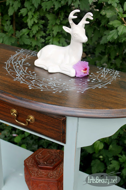 deco art winterberry wreath vintage wash painted table makeover before and after diy 