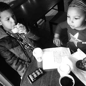 Siblings discussing sibling things at @Starbucks