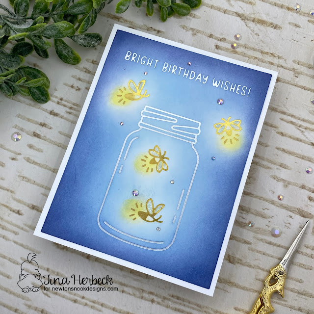 Bright Birthday Wishes Card by Tina Herbeck | Fireflies Hot Foil Plates, Jar Hot Foil Plates and Bright Sentiments Hot Foil Plates by Newton's Nook Designs