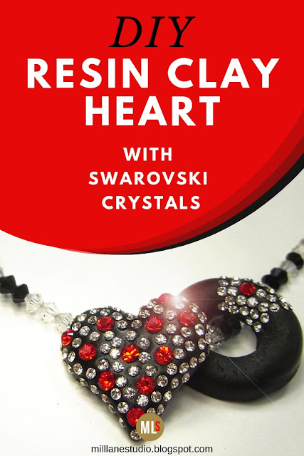 DIY Epoxy Resin Clay heart necklace studded with Swarovski crystals inspiration sheet