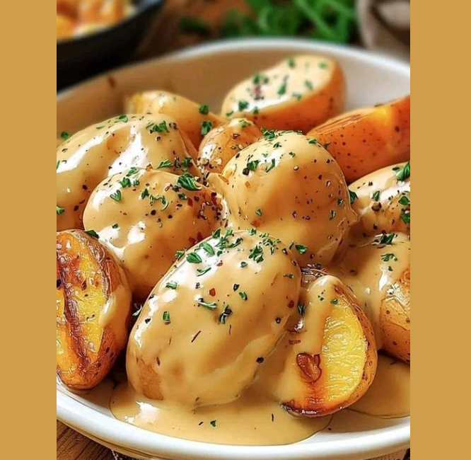 Creamy Garlic Sauce Baby Potatoes