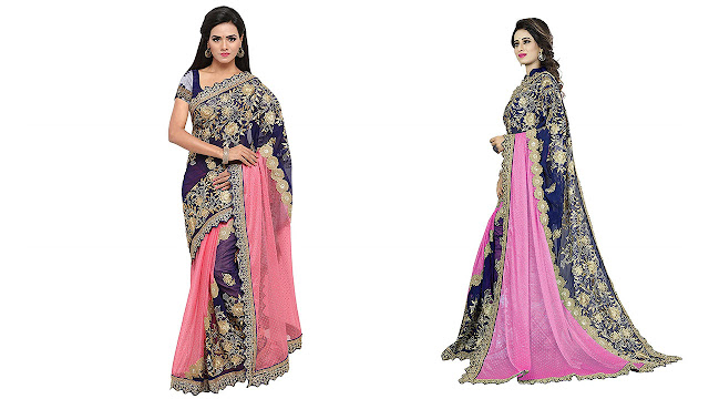 Soru Fashion Georgette Saree (SAV-370_Pink_Free Size)