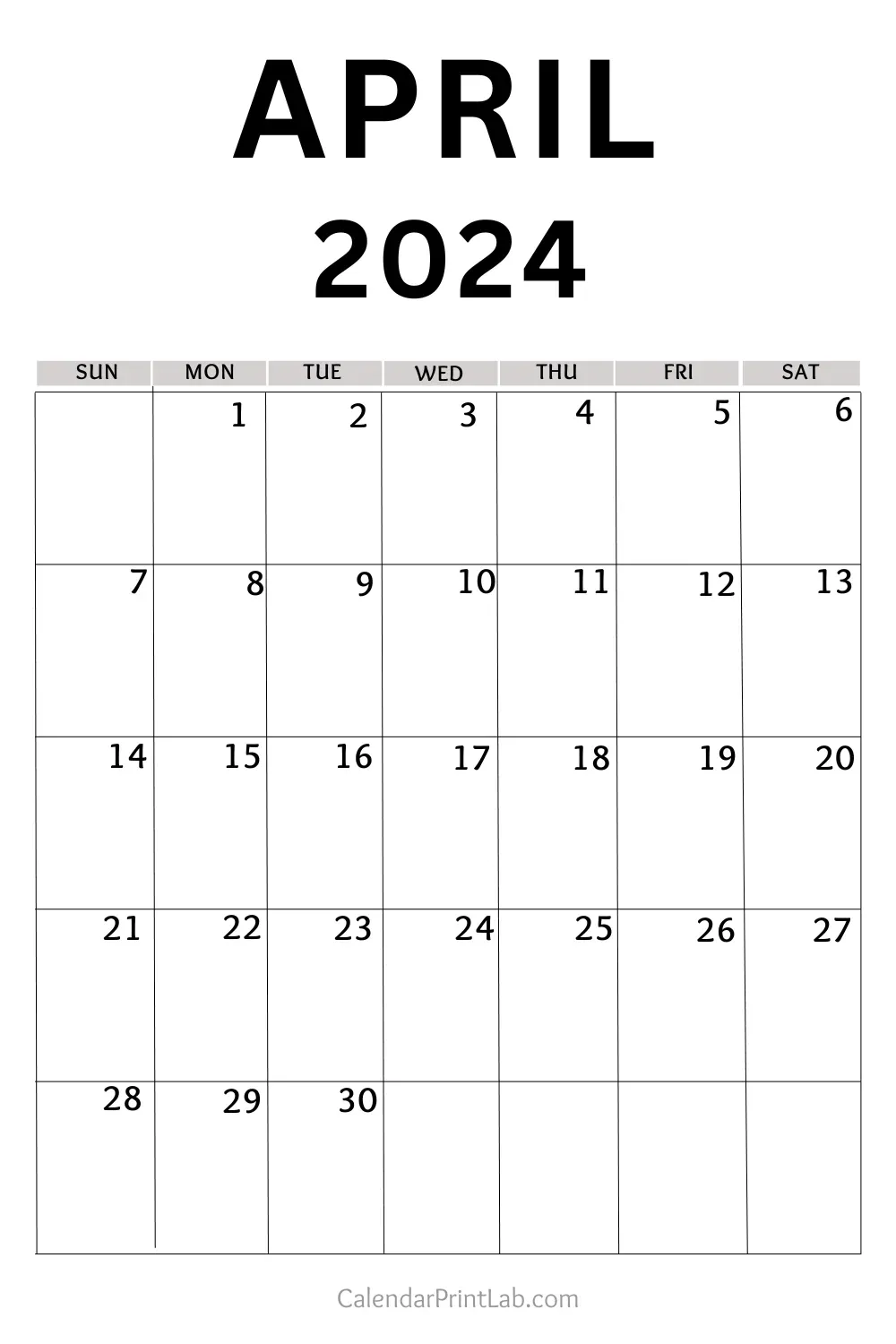 April 2024 Vertical Calendar Printable