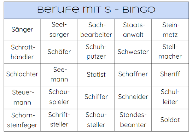 Berufe mit S - Bingo