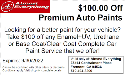 Discount Coupon $100 Off Premium Auto Paint Sale September 2022