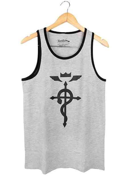 ComicSense.xyz Men Regular Fit Fullmetal Alchemist Anime Printed Tank Top Grey Vest