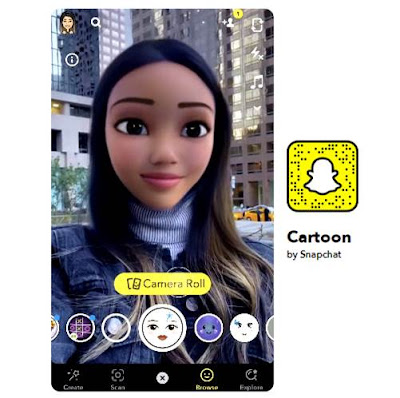 Source: Snap. The Cartoon Lens shows a girl with a cartoon face..