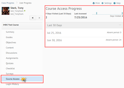 screenshot of Class Progress tool with Course Access selected