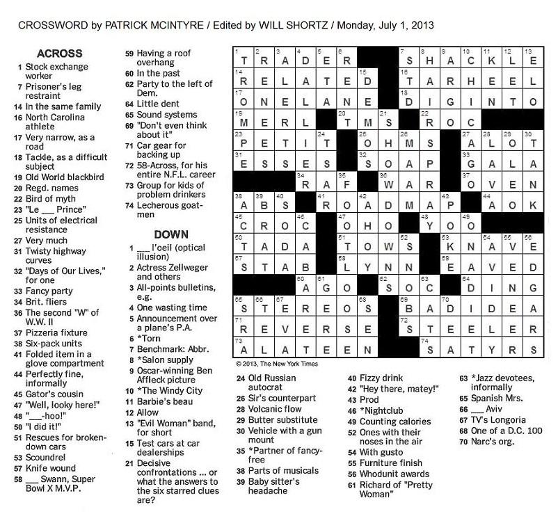 The New York Times Crossword in Gothic: 07.01.13 — Show Downs