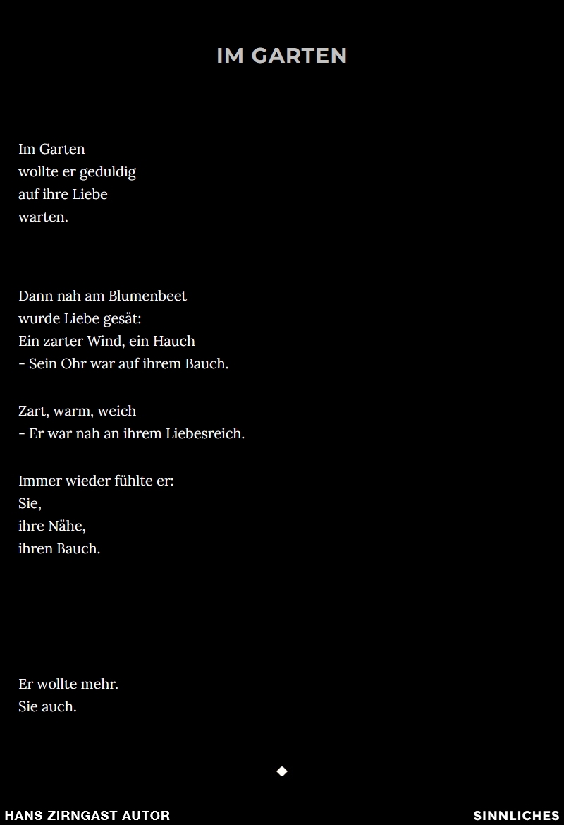 Hans Zirngast Autor - Sinnliches Gedicht - Im Garten