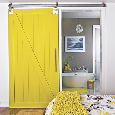 I'm dreaming of this mustardyellow sliding barn door the charcoal walls