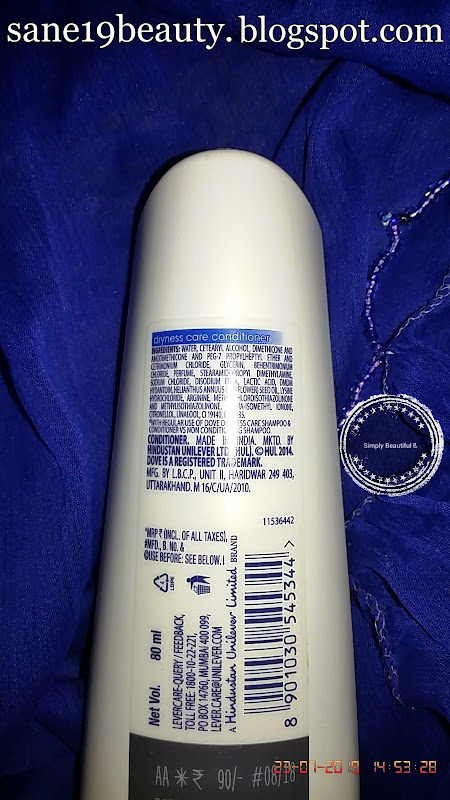 Ingredients of Dove Hair Therapy Dryness Care Conditioner With Pro-Moisture. 